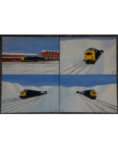 Set of ten paintings - landscapes with trains.